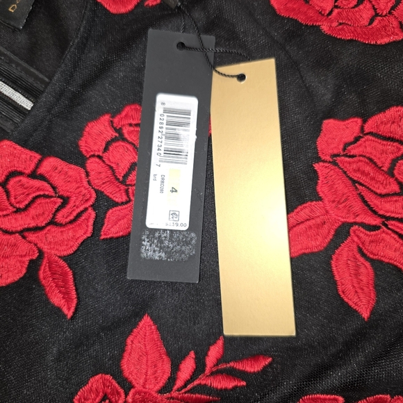 Donna Karan Black & Embroidered Red Roses Dress Size 4 NWT - Picture 14 of 15
